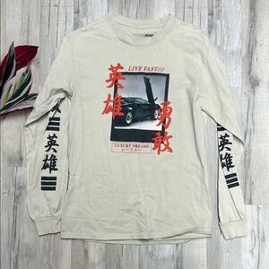 Fashion Nova Beige Graphic Long Sleeve Shirt